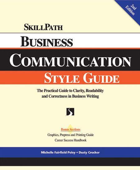 Image of a book cover with the title Business Communication Style Guide.  The cover is tan, black, red and blue.