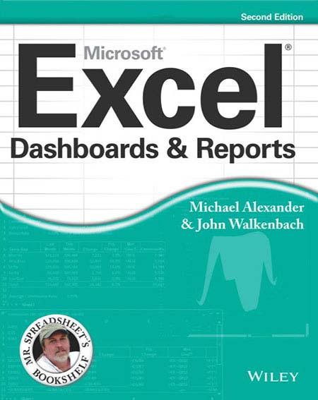 Image of a book cover with the title Microsoft Excel Dashboards & Reports. There are muted images of tables and graphs on the cover.