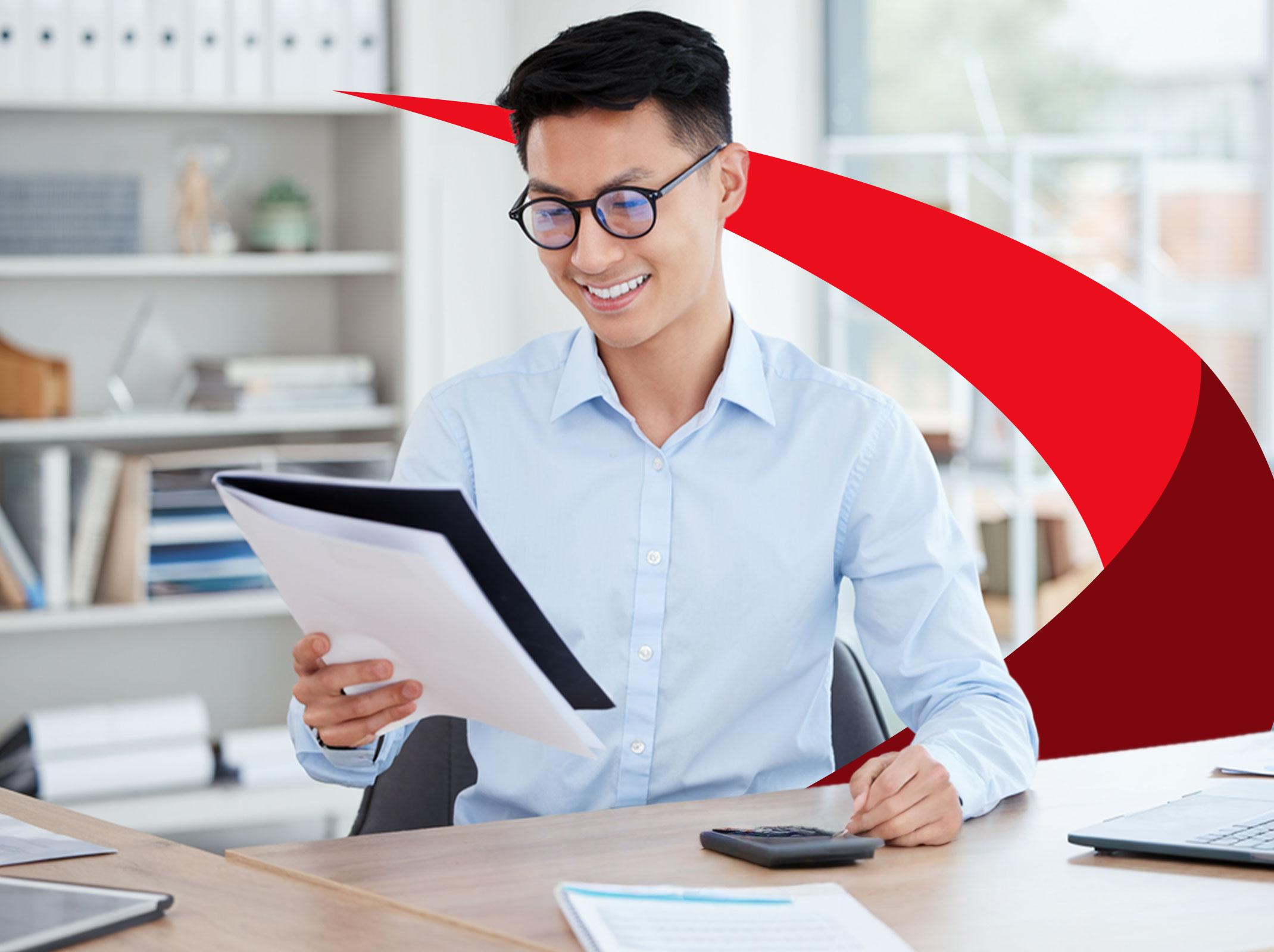 Accountant checking financial data for errors and oversights