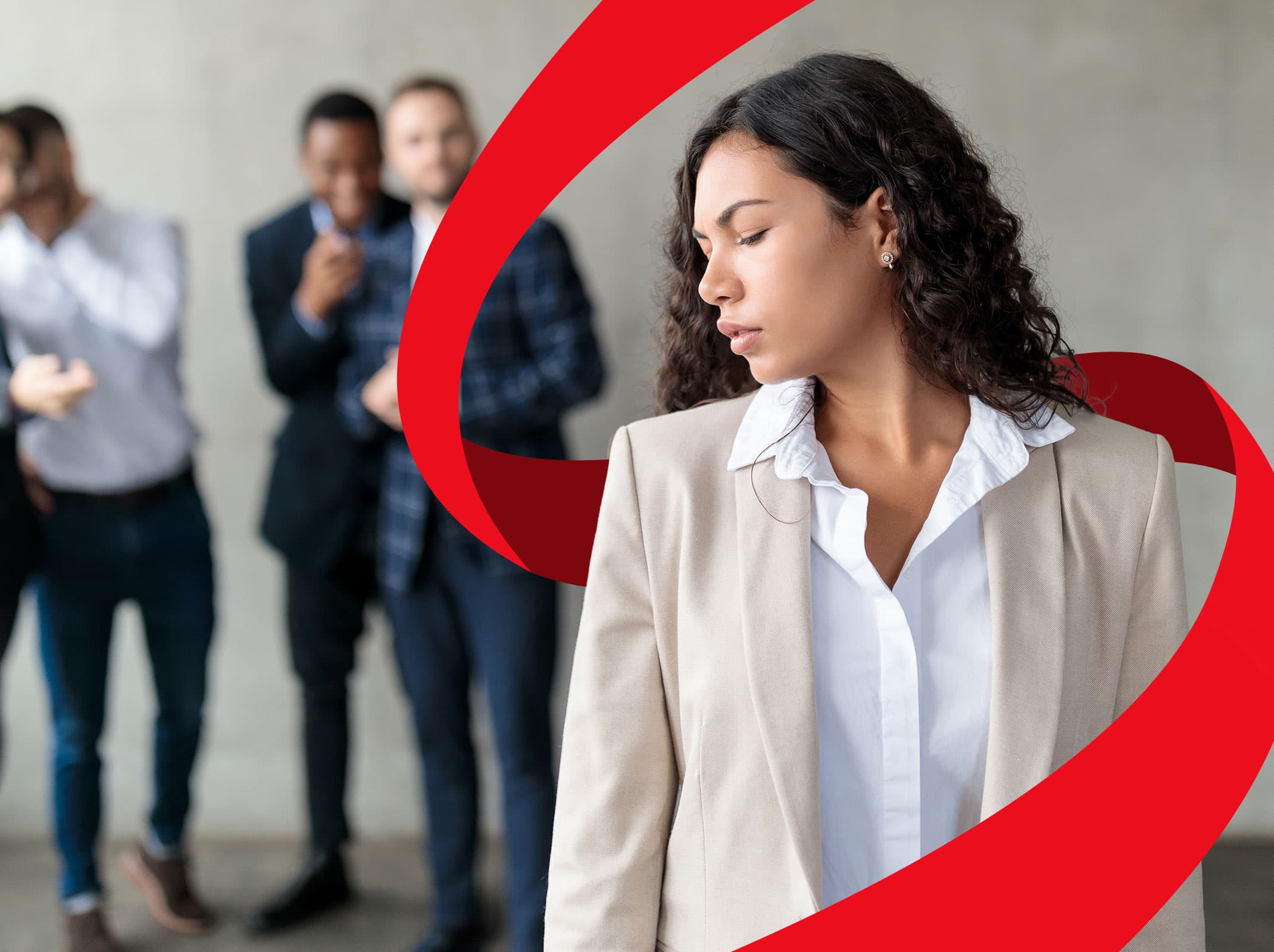 Professional woman being harassed by professional men